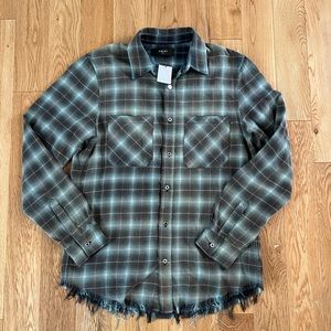 NWT Amiri Distressed Checked Cotton-Flannel Shirt with Silver Buttons